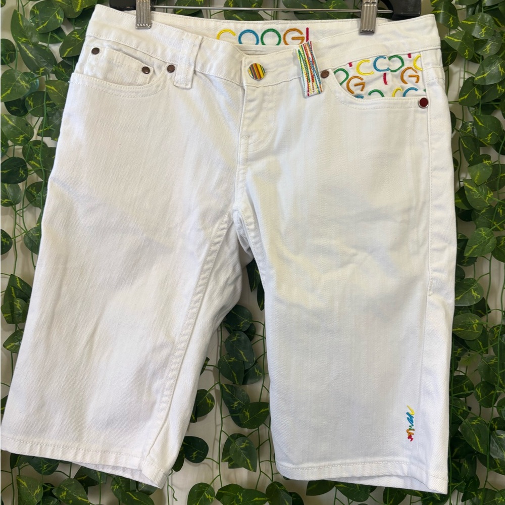 COOGI White Denim Shorts with Multicolor Logo Accents size 5/6